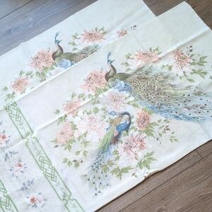 Vintage Burlington Caress Peacock Floral King Pillowcase Pair (2) - USA Made EUC